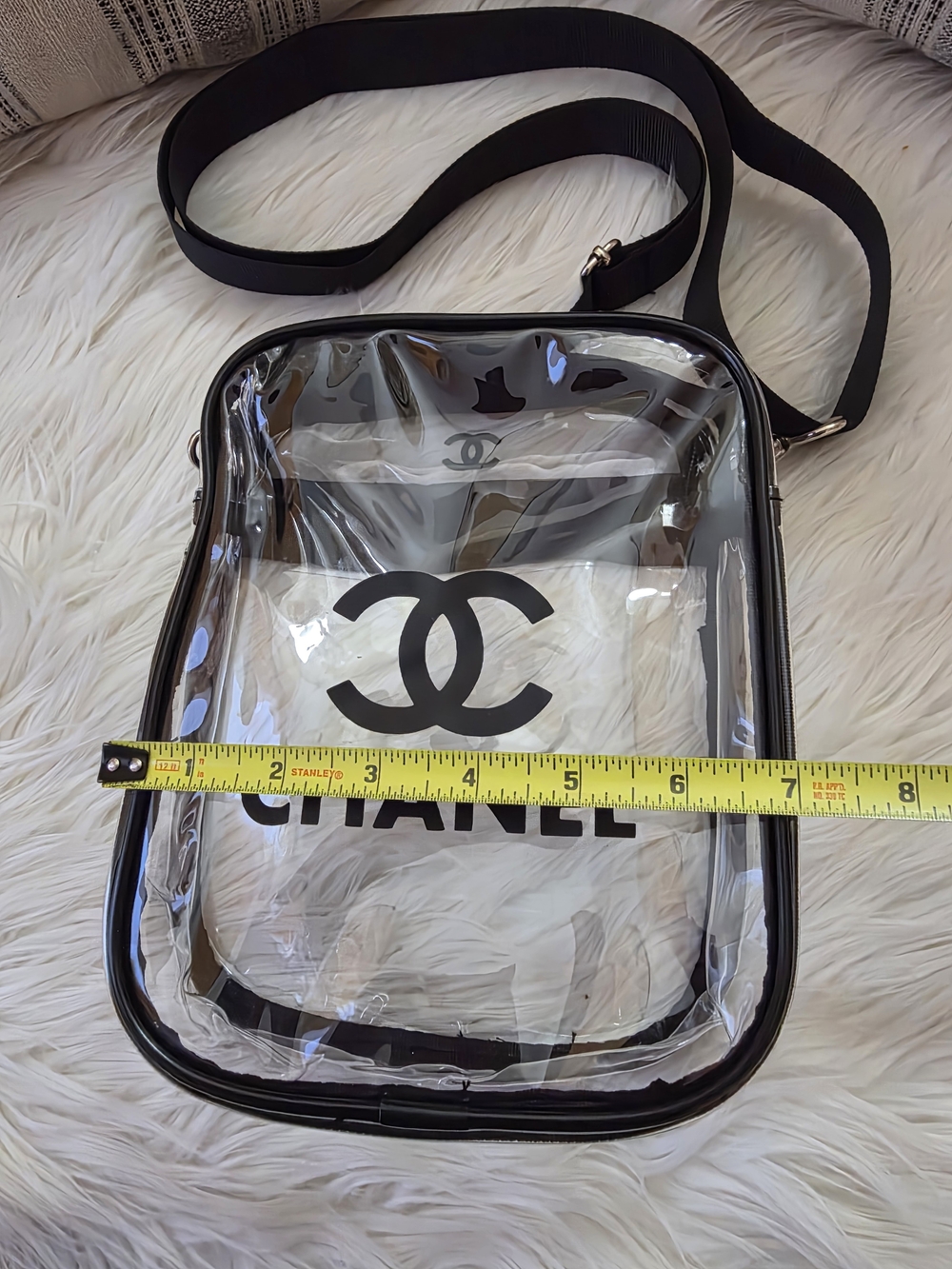 Clear PVC Crossbody Bag Stadium Bag Transparent Bag with Black Trim - Picture 9 of 10